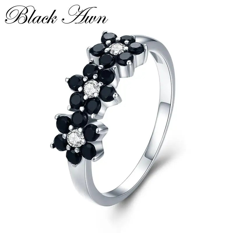 Black Awn Jewelry Flower Bague Wedding Ring