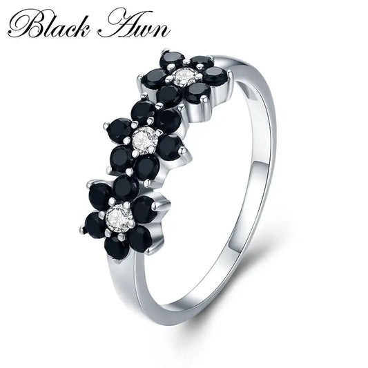 Black Awn Jewelry Flower Bague Wedding Ring