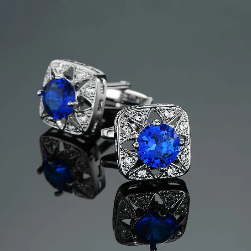 Novelty Luxury Blue White Crystal Cufflinks