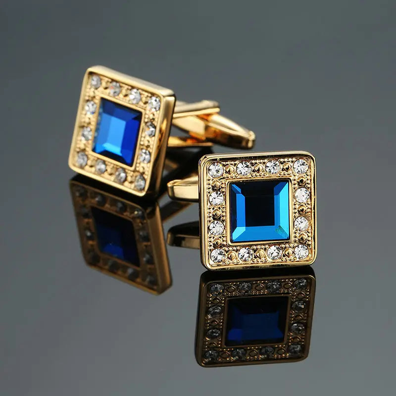 Novelty Luxury Blue White Crystal Cufflinks