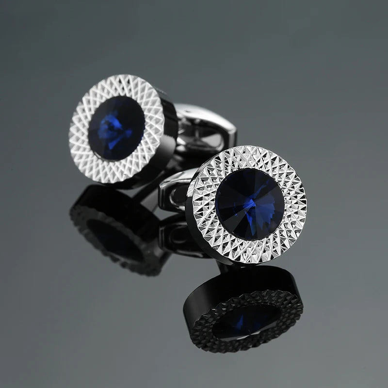 Novelty Luxury Blue White Crystal Cufflinks