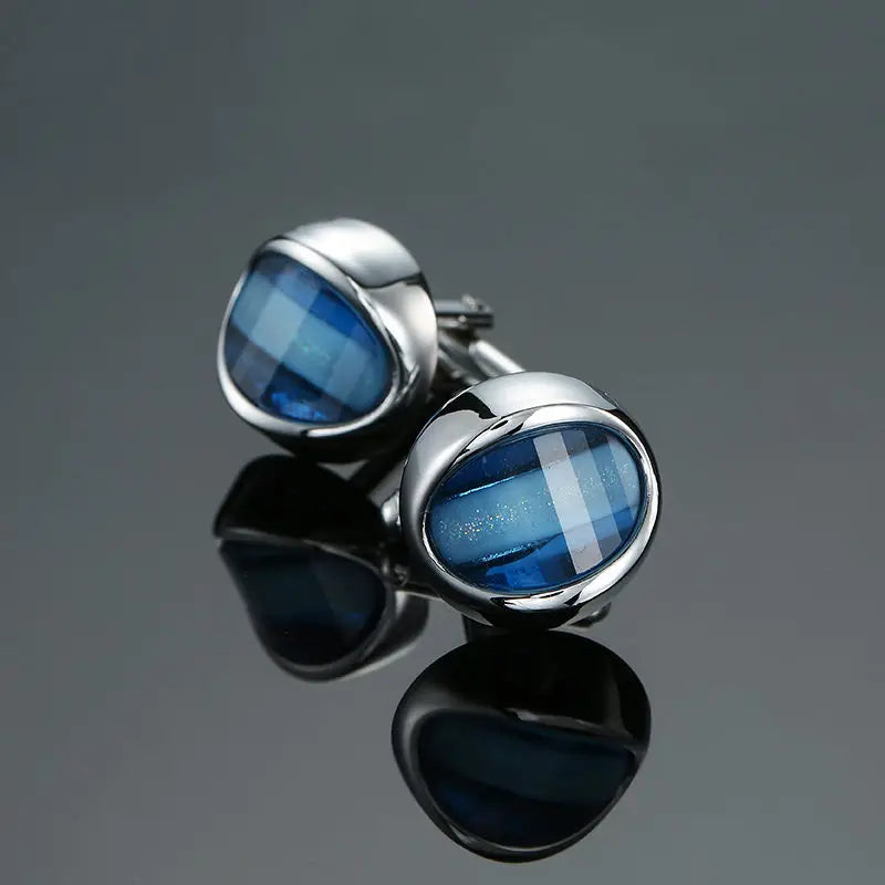 Novelty Luxury Blue White Crystal Cufflinks