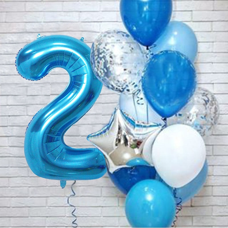 12Pcs/set Blue Number Foil Latex Balloons