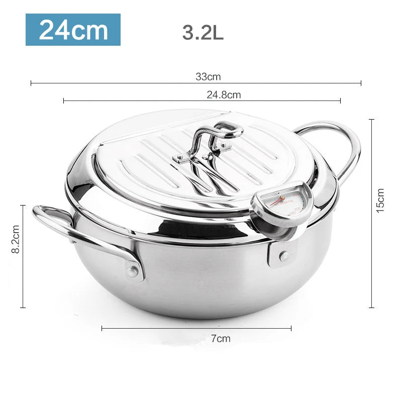 Japanese Stainless Steel Deep Frying Pot with Thermometer