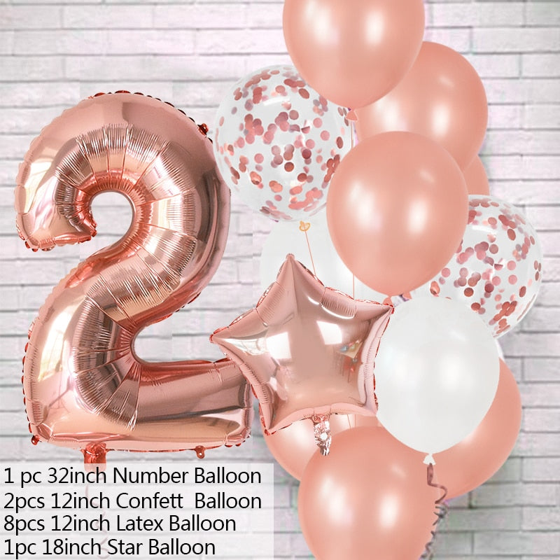 12Pcs/set Blue Number Foil Latex Balloons