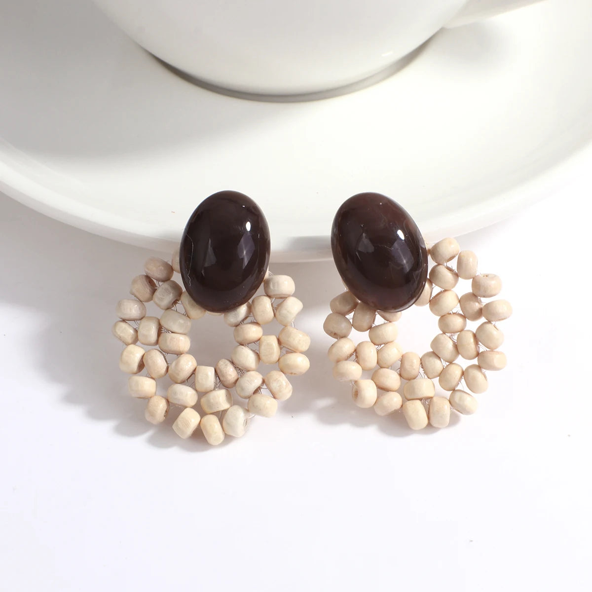 AENSOA Boho Handmade Geometric Wooden Drop Earrings