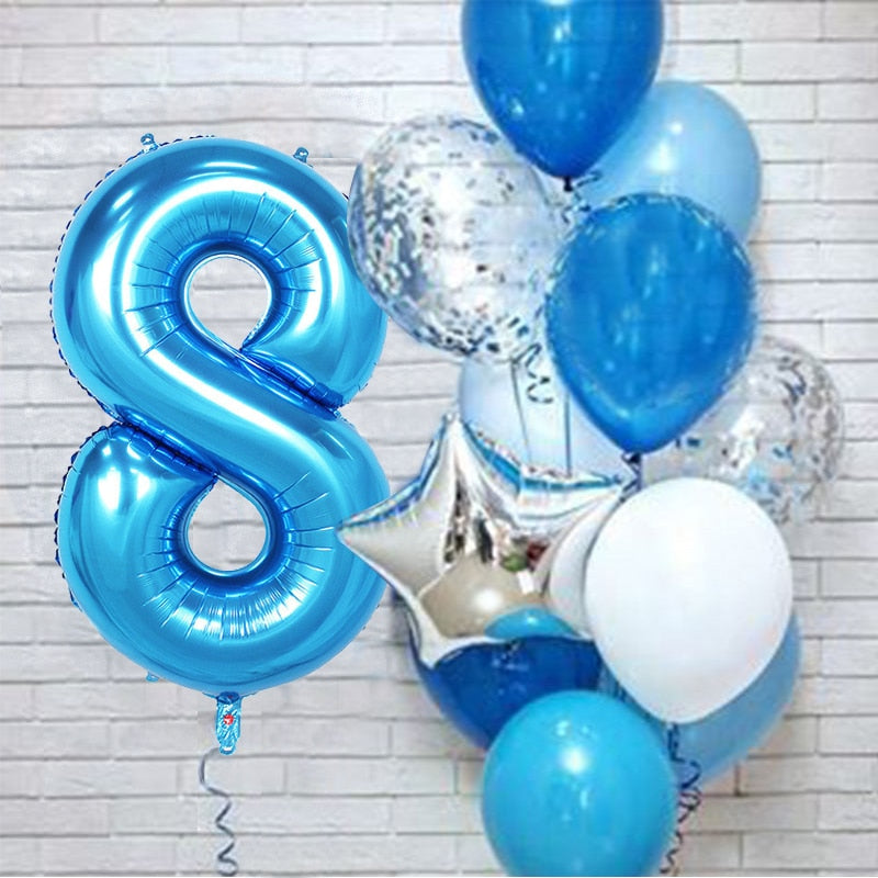 12Pcs/set Blue Number Foil Latex Balloons