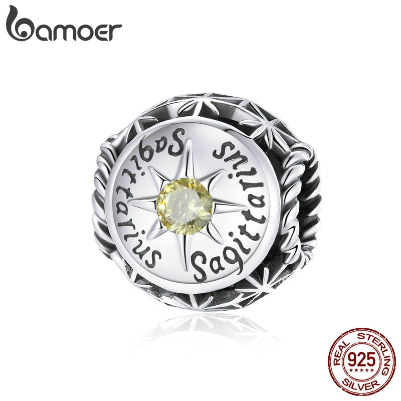 BAMOER Zodiac Star Sign 925 Sterling Silver Charm Beads