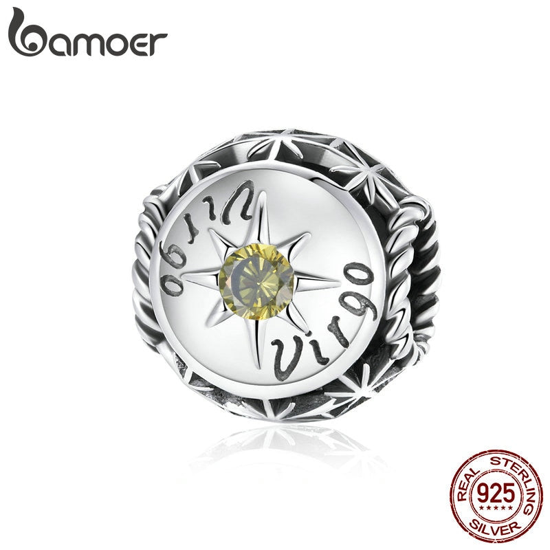 BAMOER Zodiac Star Sign 925 Sterling Silver Charm Beads