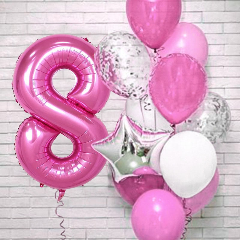 12Pcs/set Blue Number Foil Latex Balloons