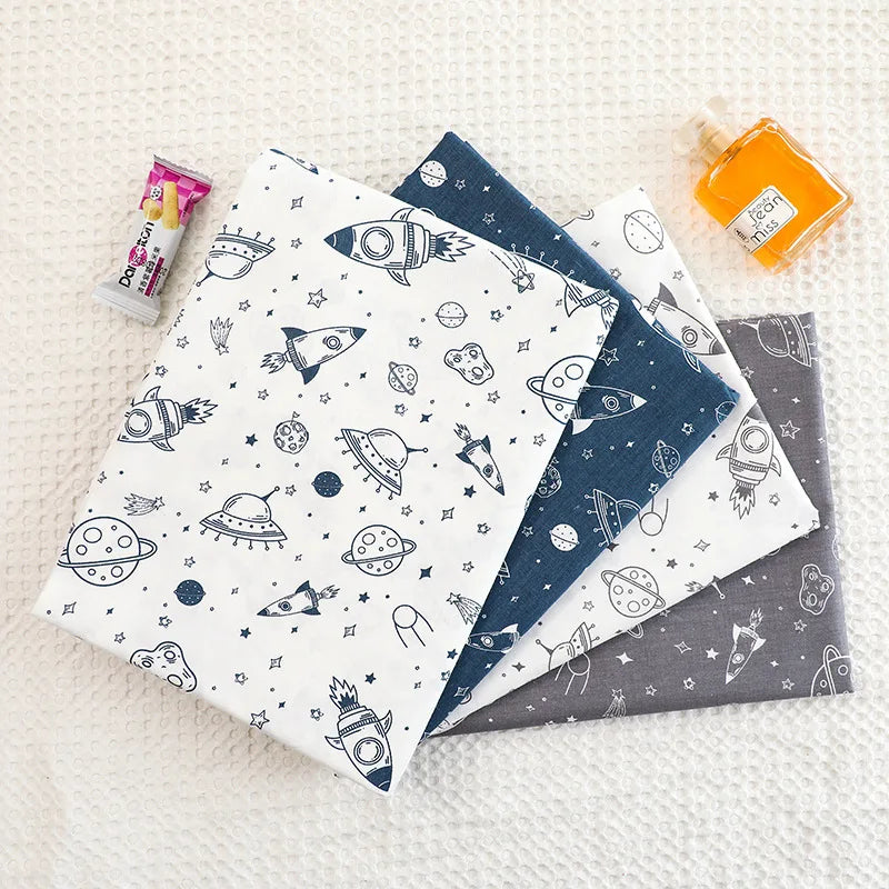 Rocket Stars 100% Cotton Fabric DIY Handmade Sewing Craft Patchwork