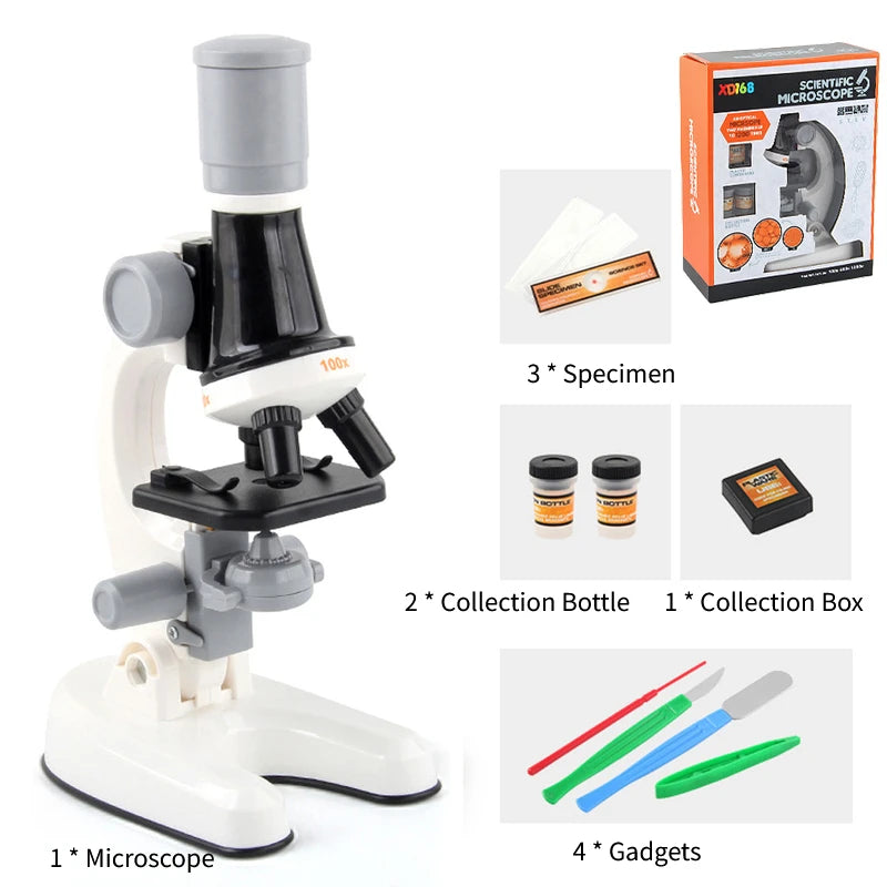 Kids Microscope Kit with LED Light 100X–1200X