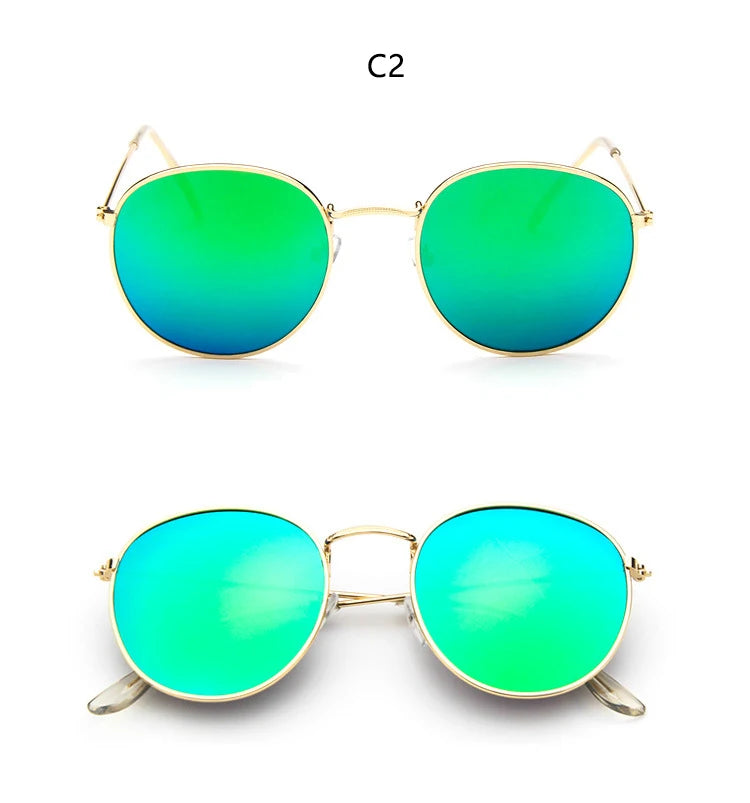 Blue Mirror Round Sunglasses For Women UV400