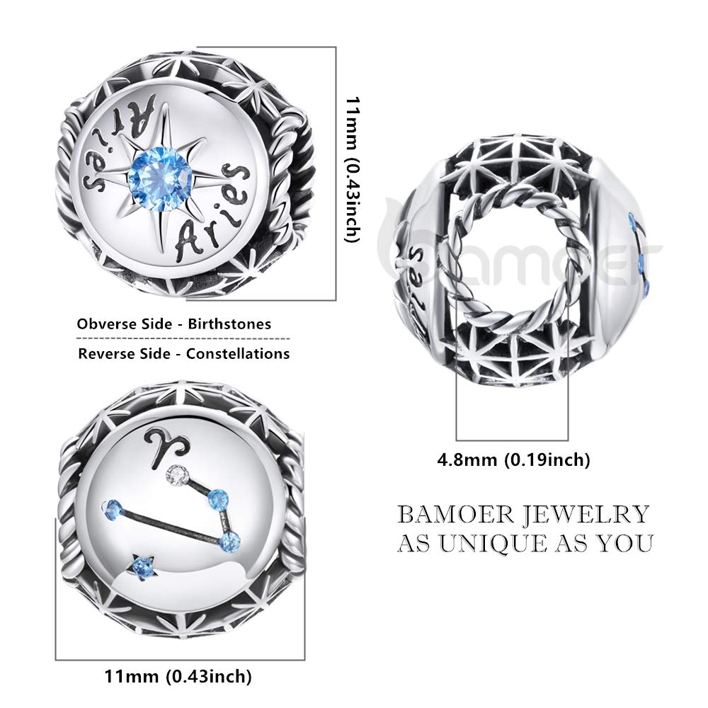 BAMOER Zodiac Star Sign 925 Sterling Silver Charm Beads