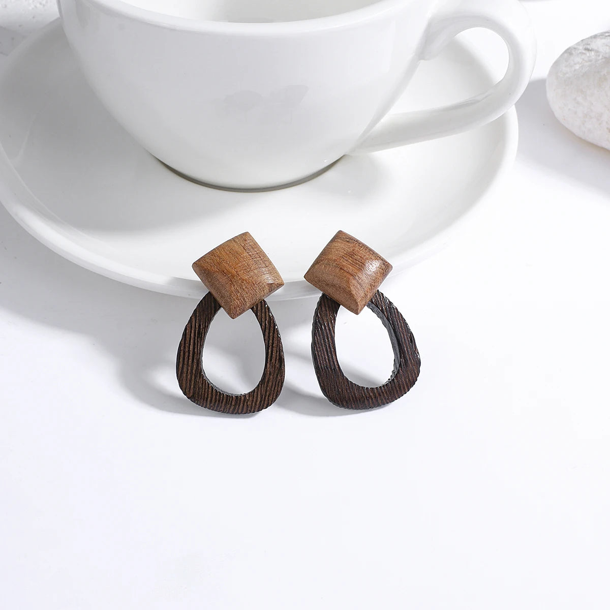 AENSOA Boho Handmade Geometric Wooden Drop Earrings