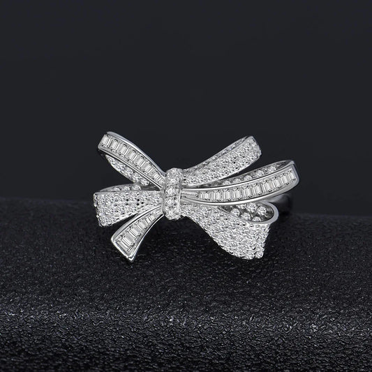 925 Sterling Silver Moissanite Bowknot Ring