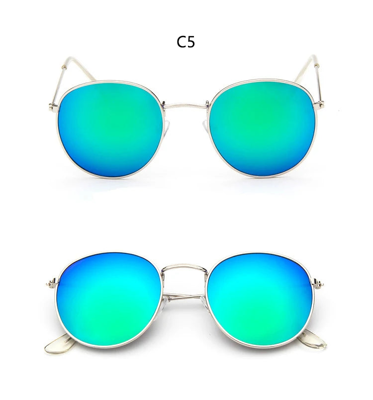 Blue Mirror Round Sunglasses For Women UV400
