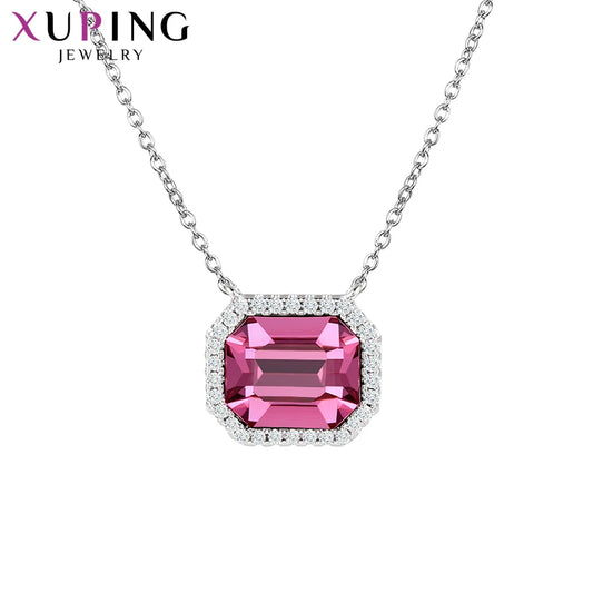 Women’s Rhodium-Color Square Crystal Pendant Necklace