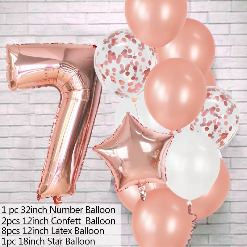 12Pcs/set Blue Number Foil Latex Balloons