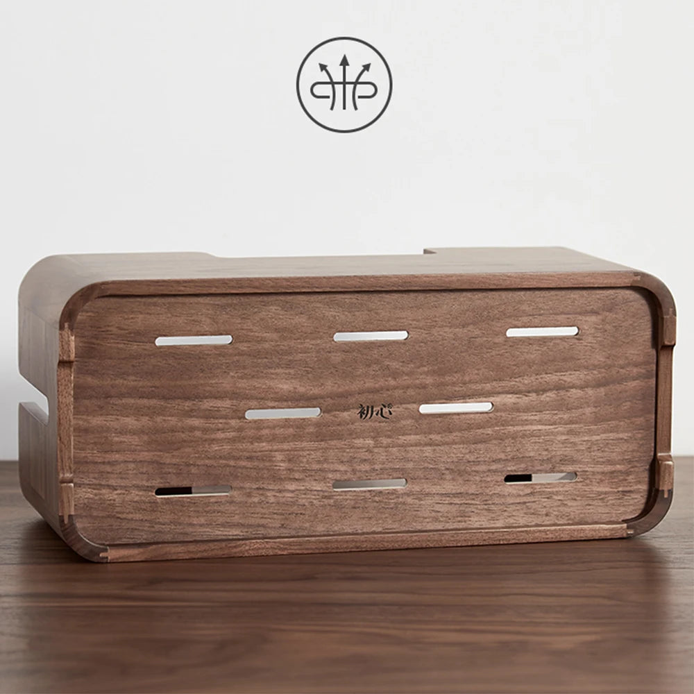 Black Walnut Wood Cable Storage Box Organizer