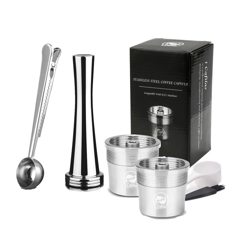 Stainless Steel Refillable Coffee Pod with Tamper & Spoon