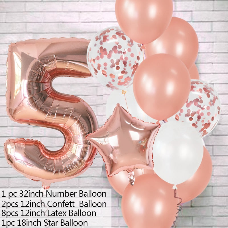 12Pcs/set Blue Number Foil Latex Balloons
