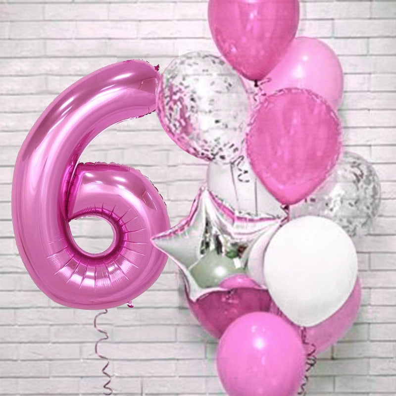 12Pcs/set Blue Number Foil Latex Balloons