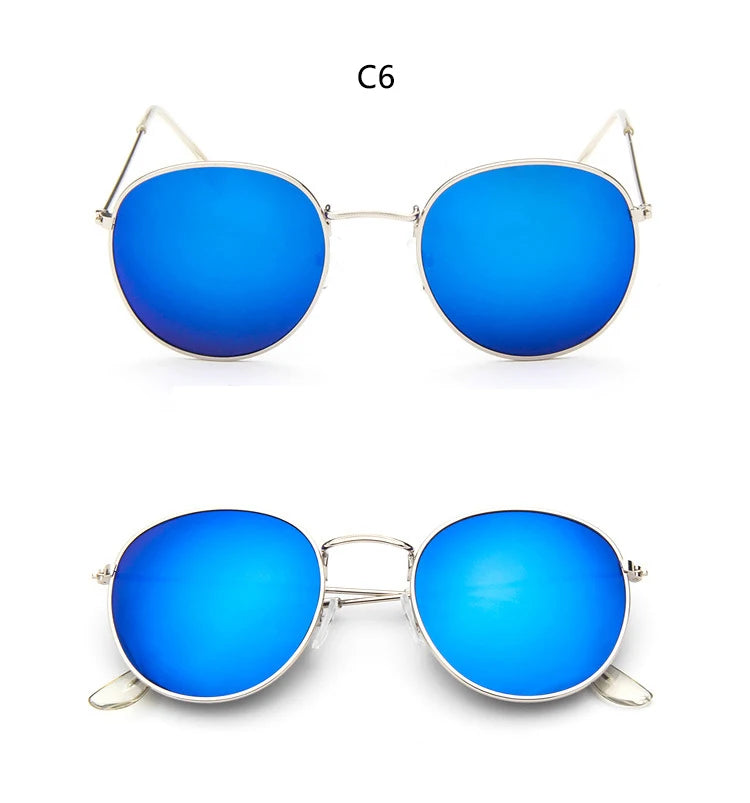 Blue Mirror Round Sunglasses For Women UV400