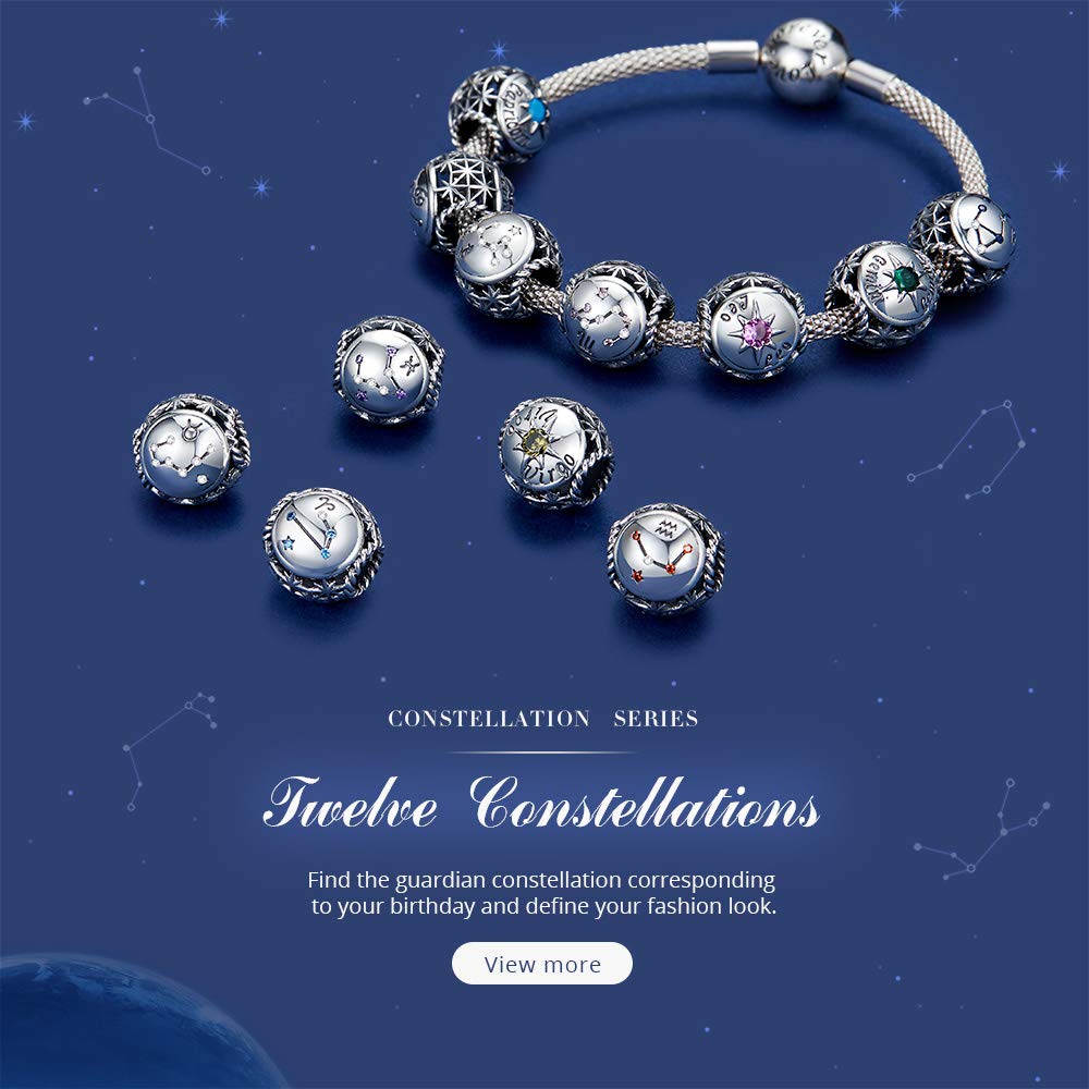 BAMOER Zodiac Star Sign 925 Sterling Silver Charm Beads