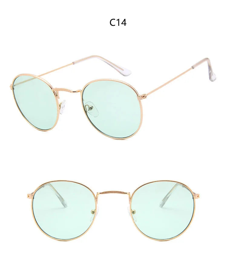 Blue Mirror Round Sunglasses For Women UV400