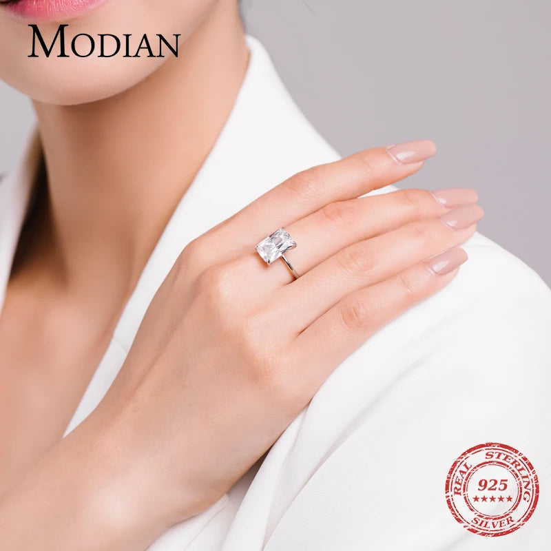 Solid 925 Sterling Silver Classic Rectangular Ring