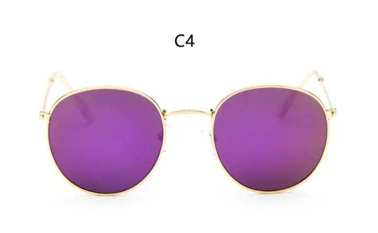 Blue Mirror Round Sunglasses For Women UV400