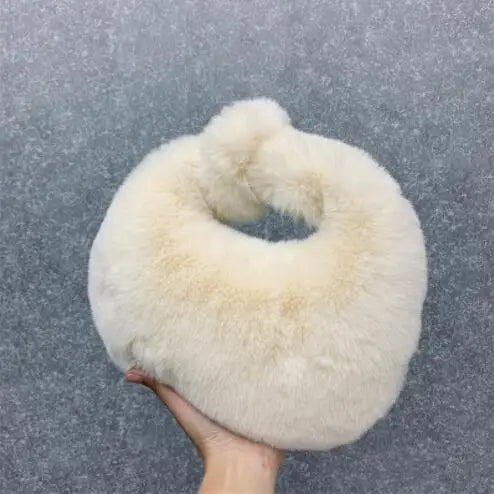 Plush Half Moon Faux Fur Clutch Bag