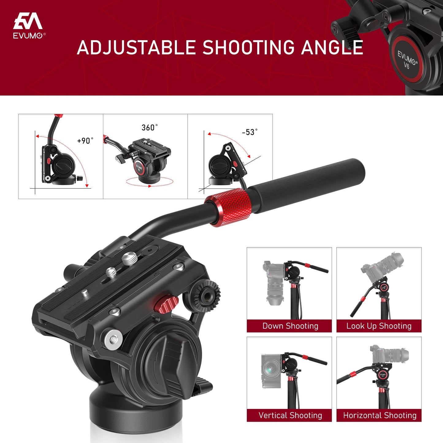 EVUMO V6 Fluid Video Tripod Head with Handle