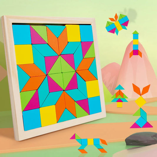 Wood Block Geometric Shape Toddler Puzzle