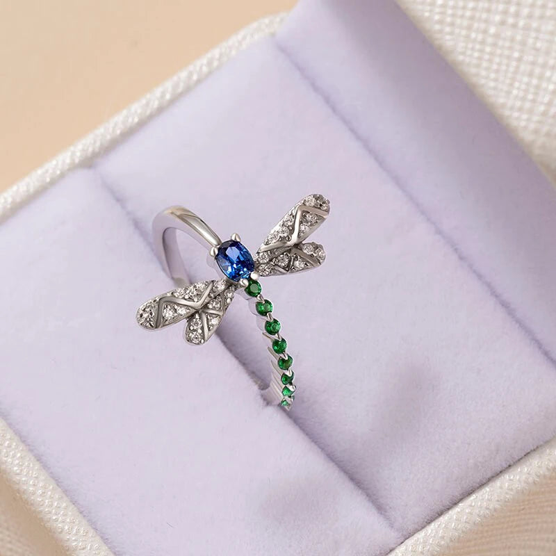 Huitan Blue Green Dragonfly Ring