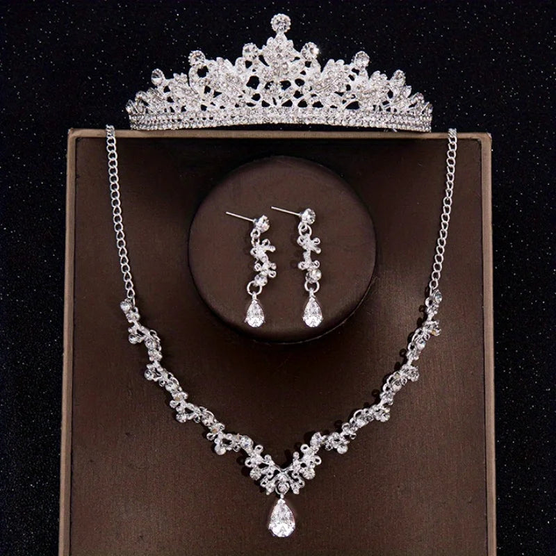 Bridal Crown Necklace Earrings Jewelry Set