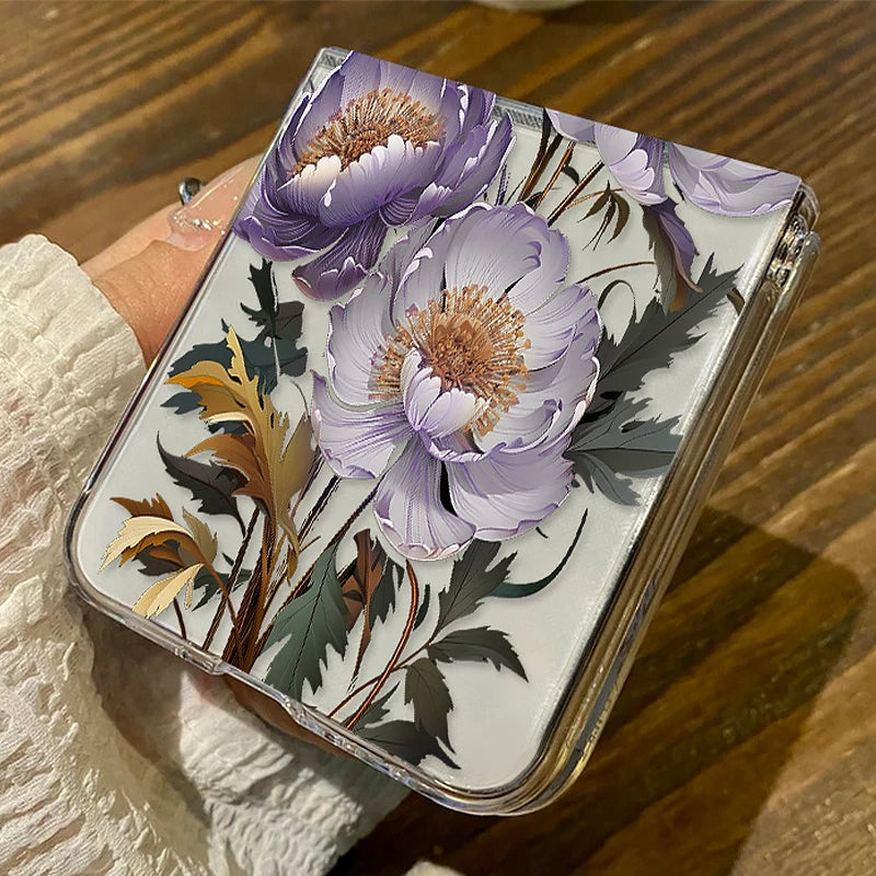 Purple Flower Phone Case For Samsung Galaxy Z Flip3 Flip4 Flip5 Flip6
