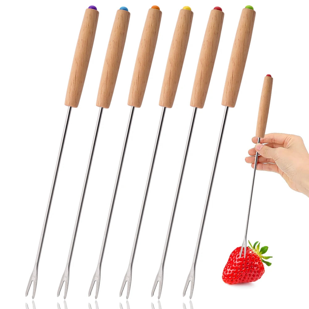 Stainless Steel Fondue Fork Set with Wooden Handles