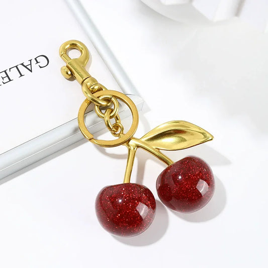 Red Cherry Pendant Keychain Charm