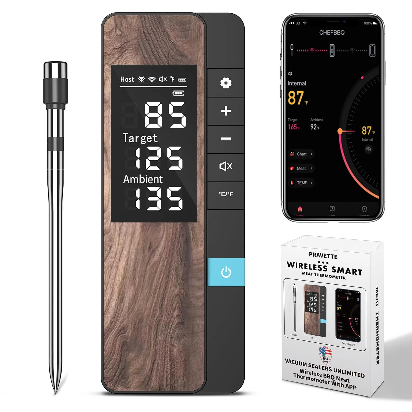 Wireless Bluetooth Meat Thermometer with LED Display