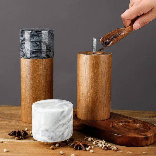 Marble & Acacia Wood Pepper Grinder