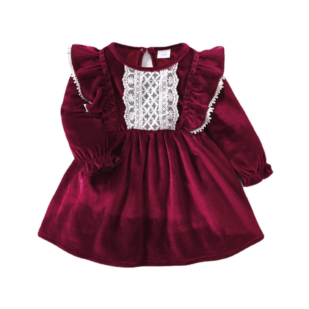 Baby Girl Long Sleeve Ruffle Satin Finish Dress