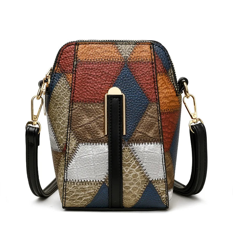 Vintage Patchwork Shoulder Bag with Zipper Closure