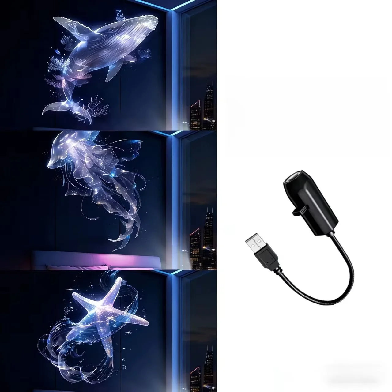 USB LED Projection Night Light with Interchangeable Pattern Slides