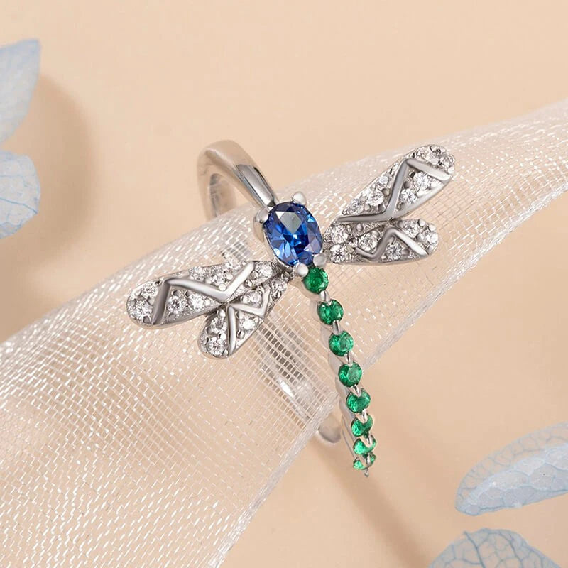 Huitan Blue Green Dragonfly Ring