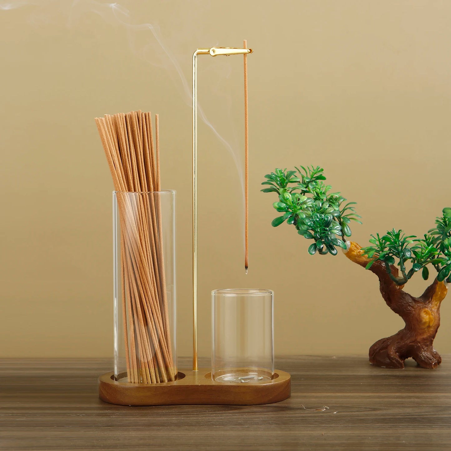 2-in-1 Glass Incense Holder with Ash Catcher & Stick Organizer