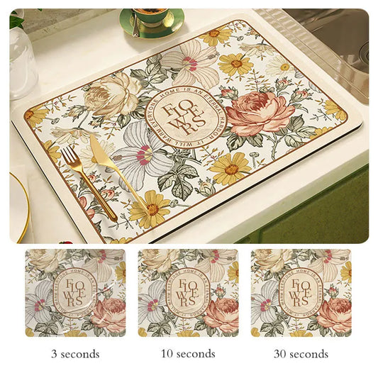 Super Absorbent Floral Dish Drying Mat