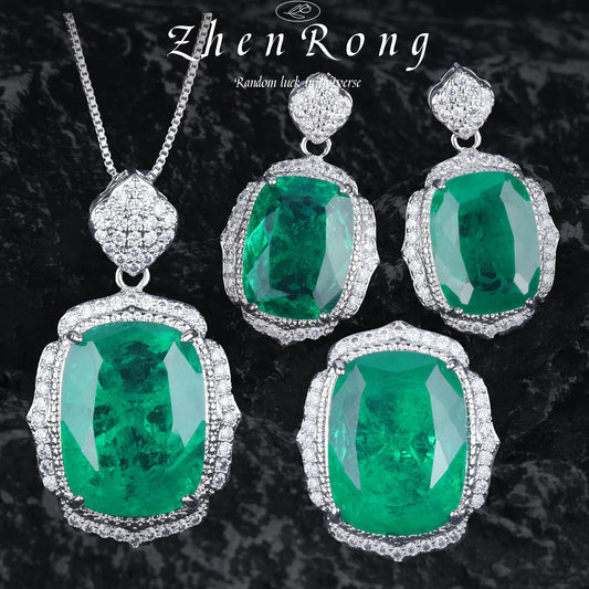 Emerald Green Tourmalin Pendant Necklace Ring Earrings Set