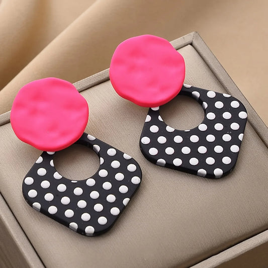 Vintage Elegant Polka Dot Geometric Design Earrings